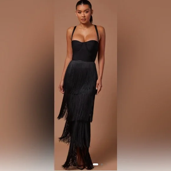 Fashion Nova Chic Black Fringe Backless Dress - Picture 4 of 8
